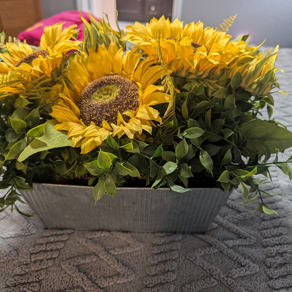 Sunflower Arrangement in Gray Planter
